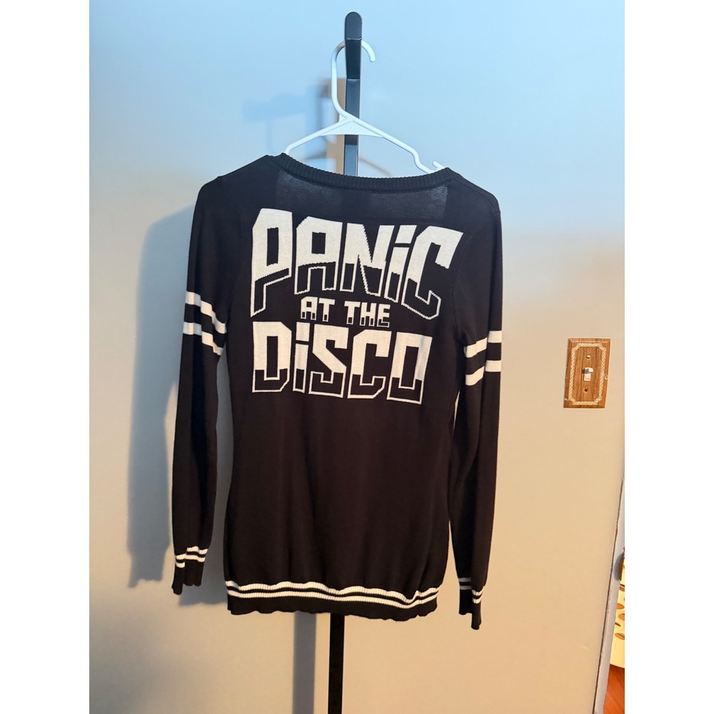 Manhead Panic At The Disco Cardigan Black White Varsity Stripe Sweater Small